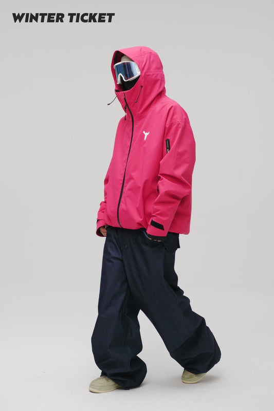 Winter Ticket 3L Freestyle Oversize Red Rose Ski Jacket Unisex