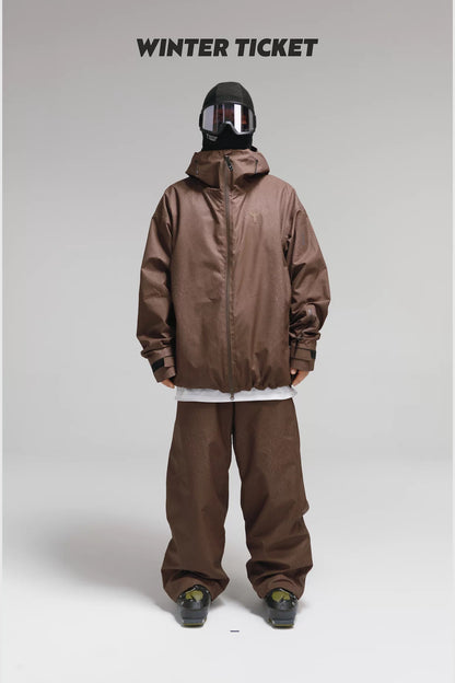Winter Ticket dark brown leather-look snow pants styled with matching jacket, jacket sold separately