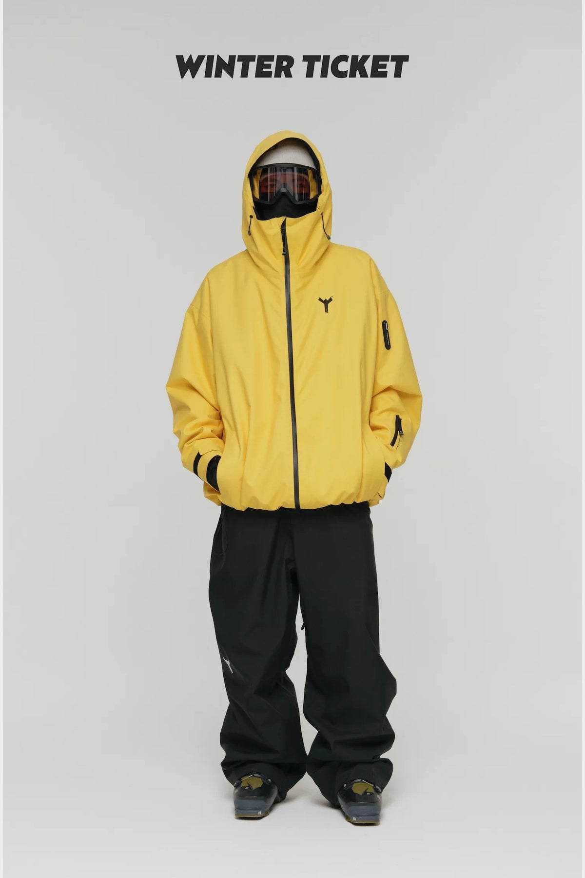 Winter Ticket sunshine yellow 3L ski jacket, full front view; pants and accessories sold separately